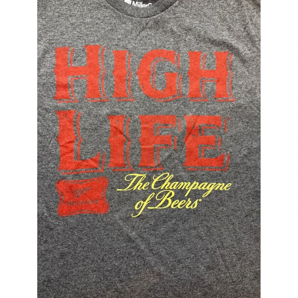 Miller High Life T Shirt Mens Medium Gray Champagne of Beers Graphic Tee 2014 - Picture 3 of 6